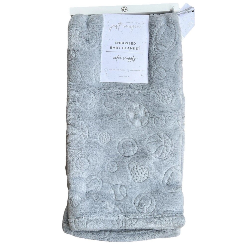 Just Imagine Embossed Sports Theme Soccer Ball Baby Plush Blanket Blue New